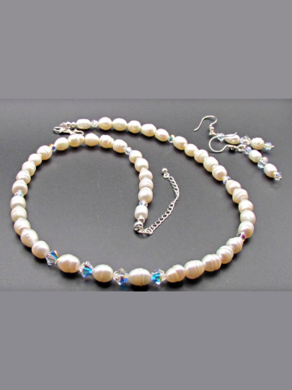 Handmade Freshwater Pearl & Swarovski Crystal Necklace and Earring Set